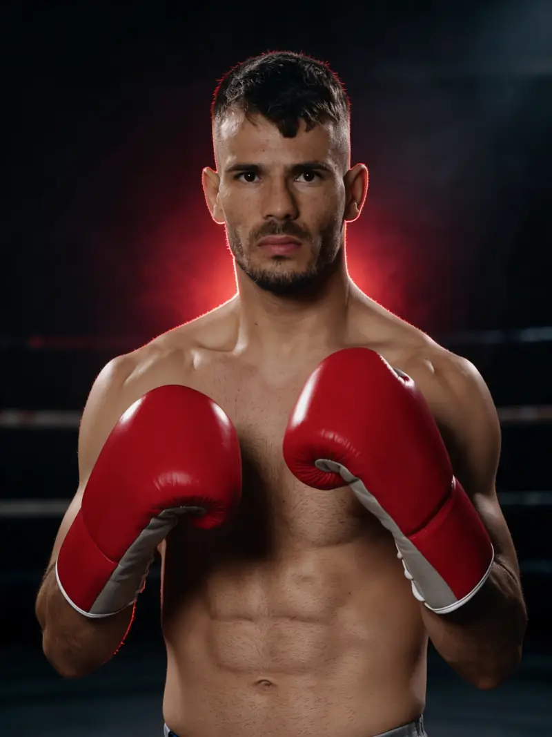 Marian “The Terror” Lăpușneanu, kickboxing coach and world champion, in his fighting guard with red gloves